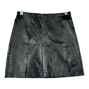 Alya Francescas Black Faux Leather Crocodile Embossed‎ Mini Skirt Womens Small